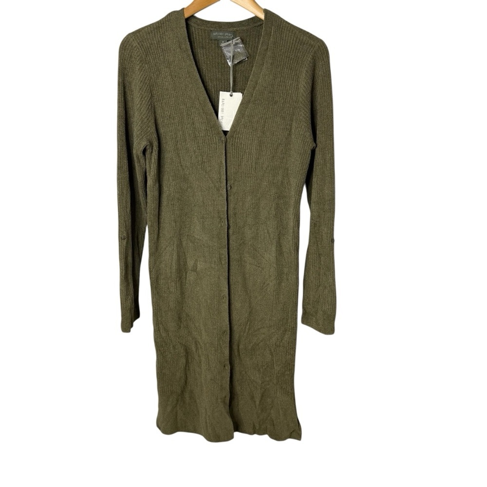 Barefoot Dreams CozyChic Lite Ribbed Cardigan Olive Green Size Medium BDWCU1497
